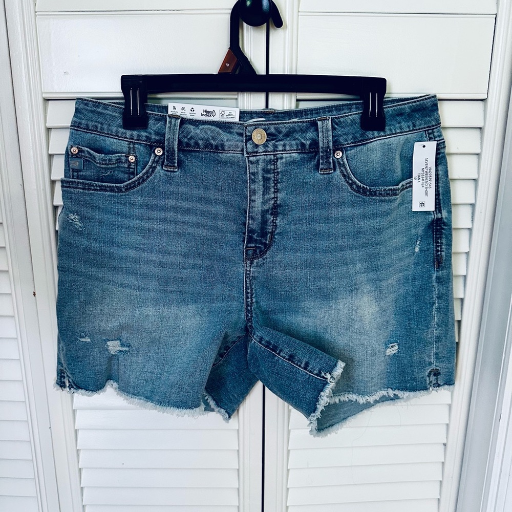 Seven7 Blue Jean Shorts with Distressed Detailing